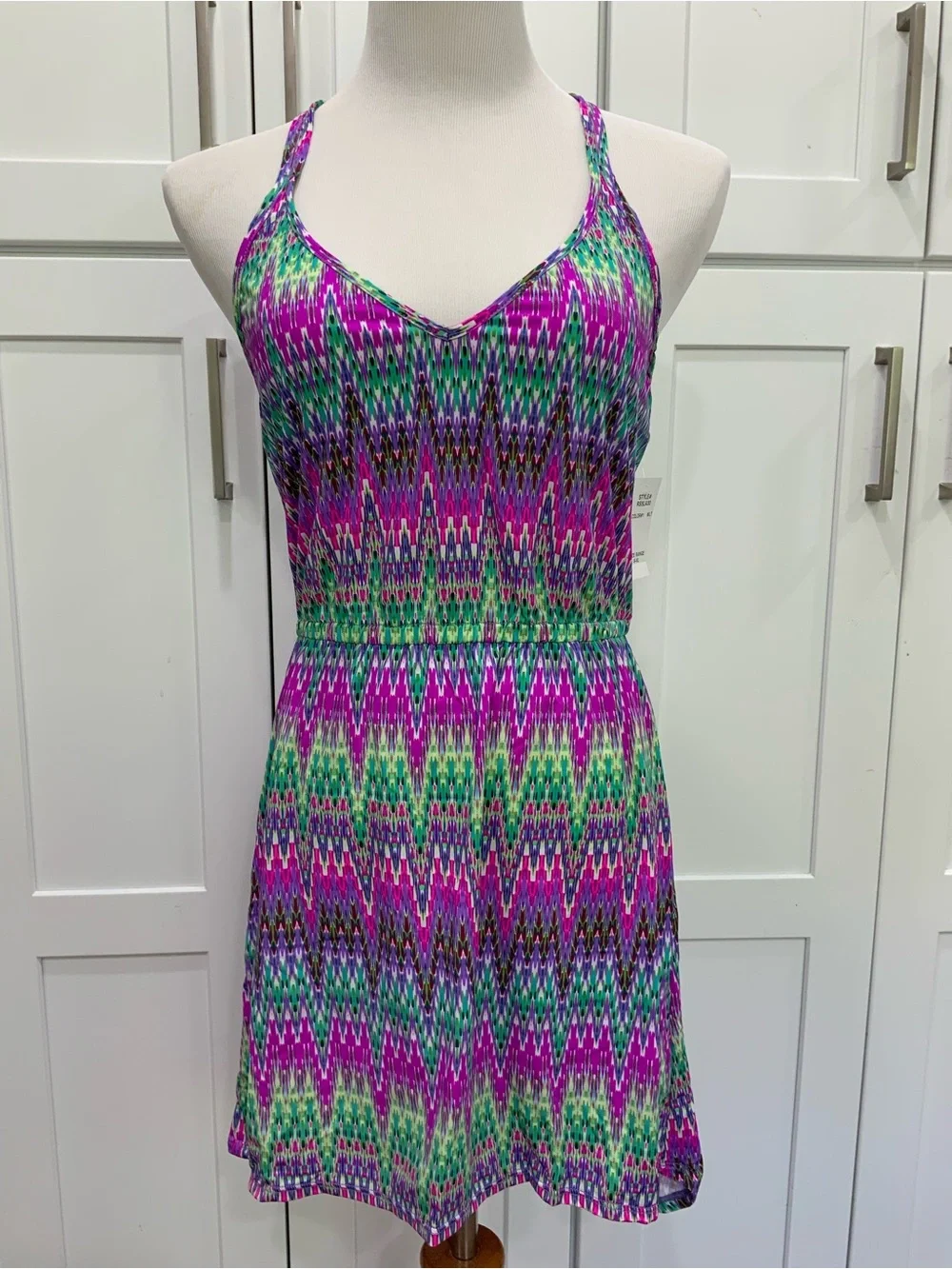 Kenneth Cole Reaction Pink, Green & Purple Printed Racerback Dress - Picture 3 of 7